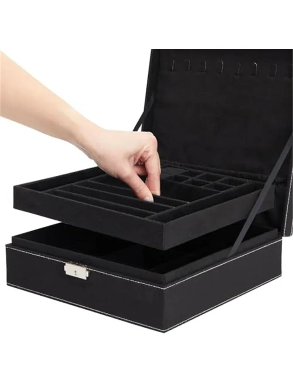 Velvet Jewelry Box Organizer Locking Storage Case Ring Necklace Earring Holder